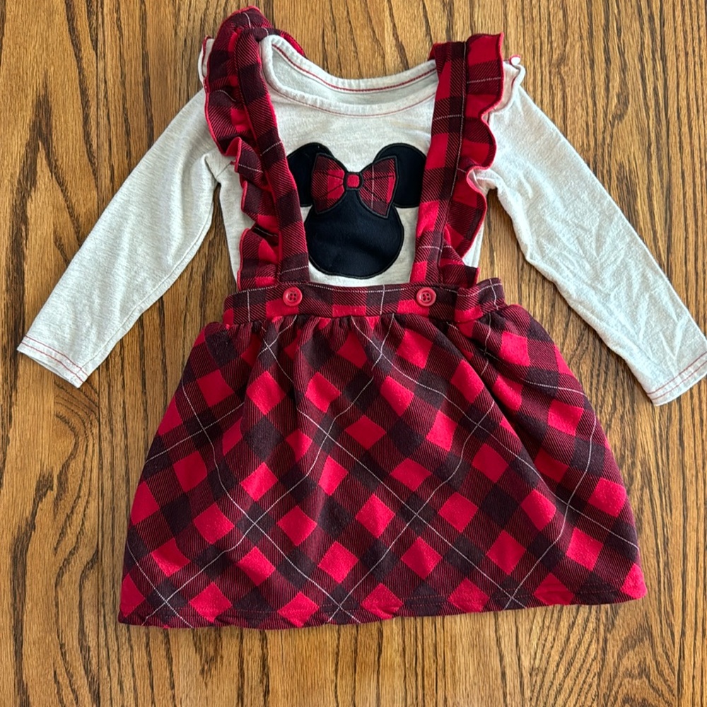 2T Disney Minnie Mouse plaid romper skirt/shirt outfit